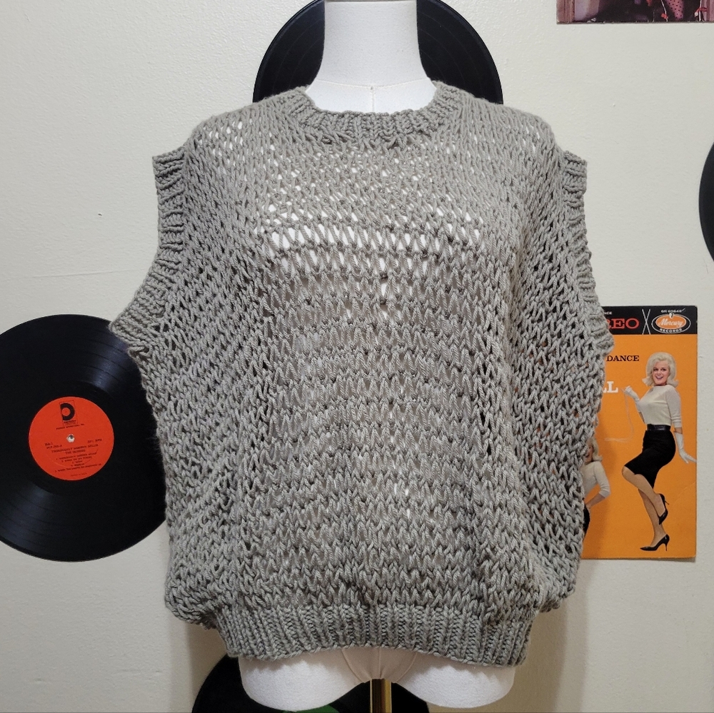 Gray Open Knit Pullover Vest